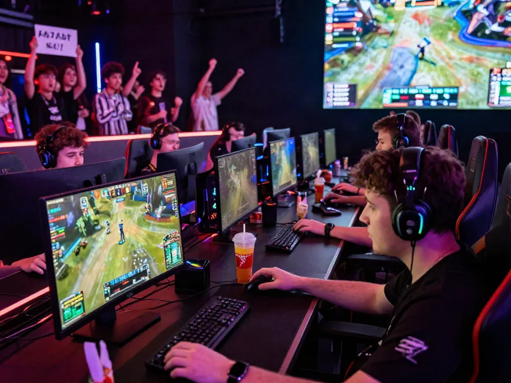Không khí thi đấu sôi động của f168 với game thủ đang thi đấu trong đấu trường esports.