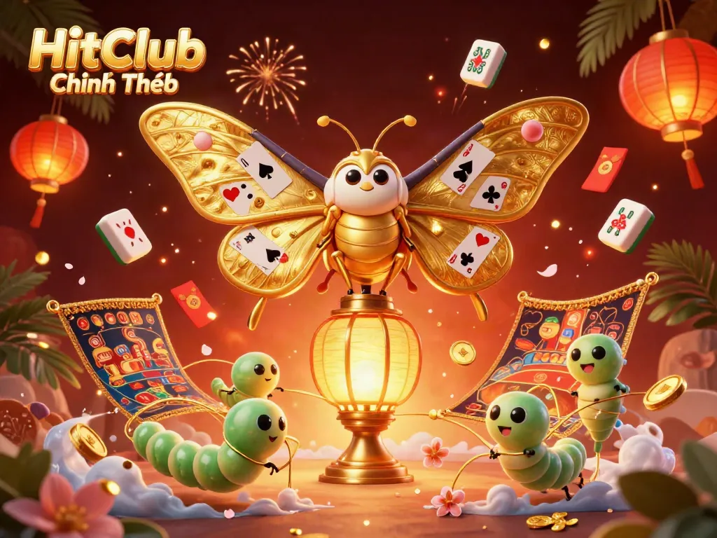 Play thrilling casino games with HitClub Chính Thức, featuring magnificent golden moths and striking decorations